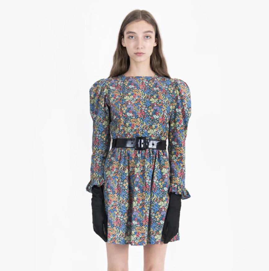 Laura Ashley x BATSHEVA Square Neck Mini Prairie Dress in Rowena