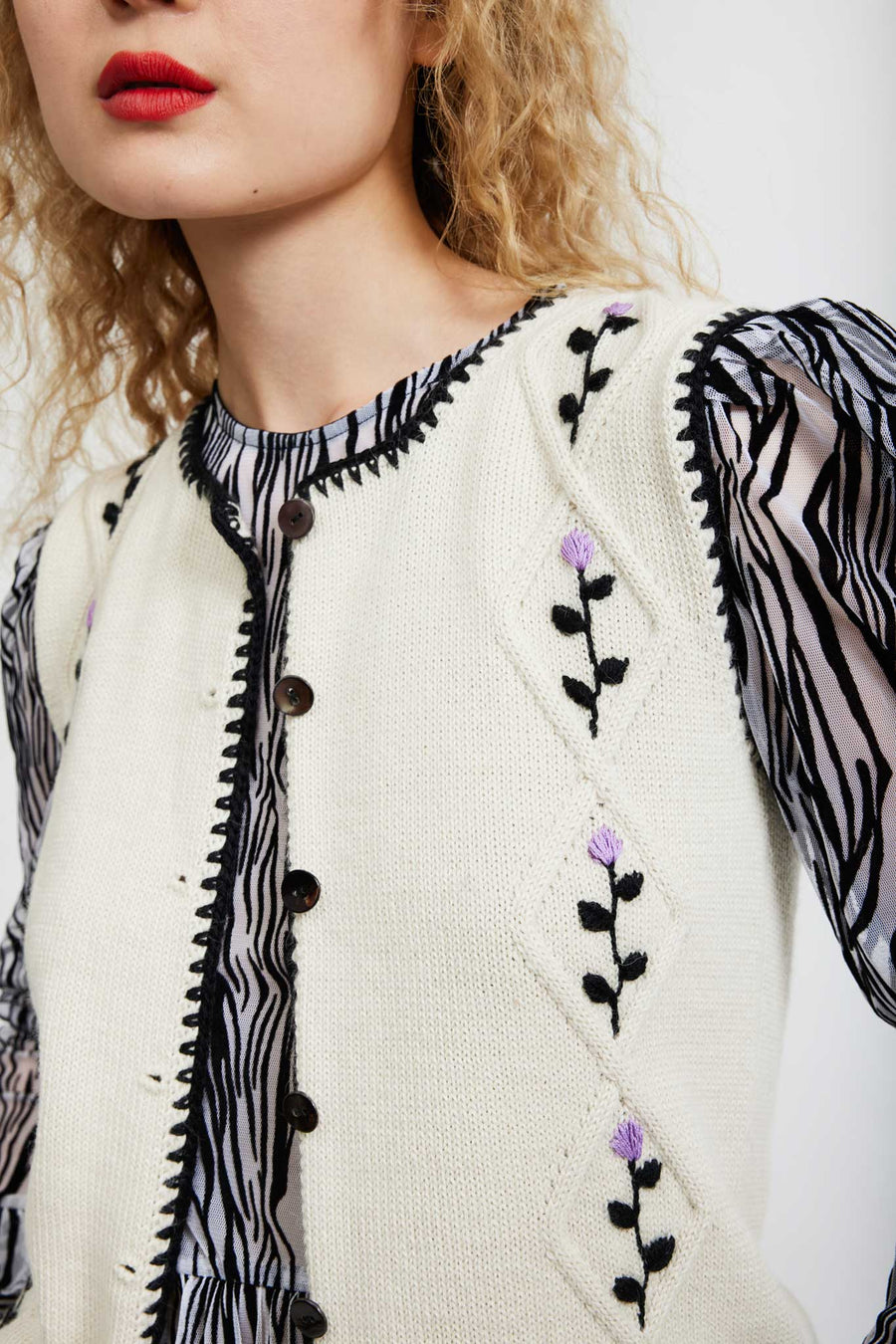 BATSHEVA - Blythe Knit Vest in Cream Alpaca