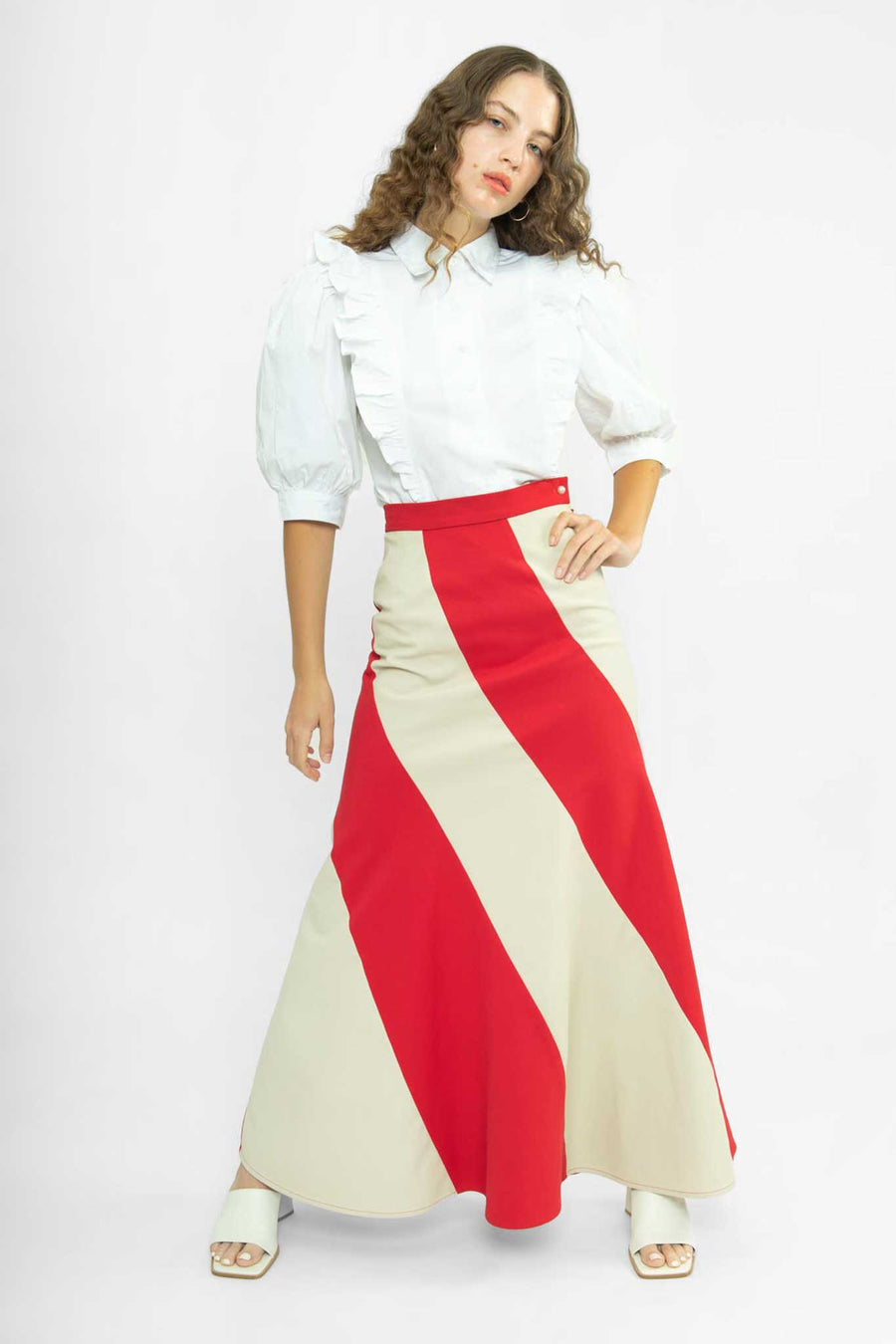 BATSHEVA - Cera Skirt in Red Cotton Twill