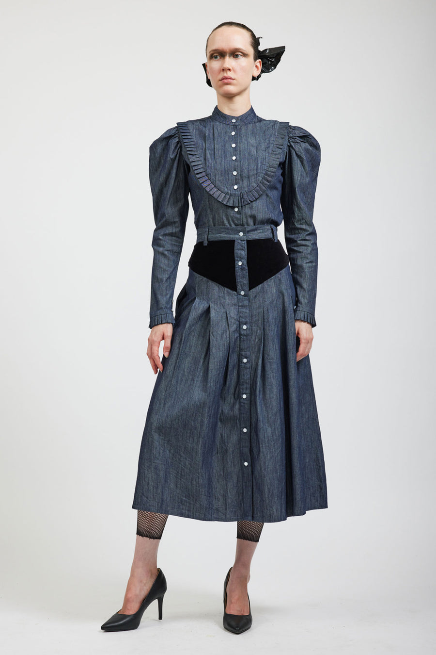 BATSHEVA - Denim Skirt with Black Velvet
