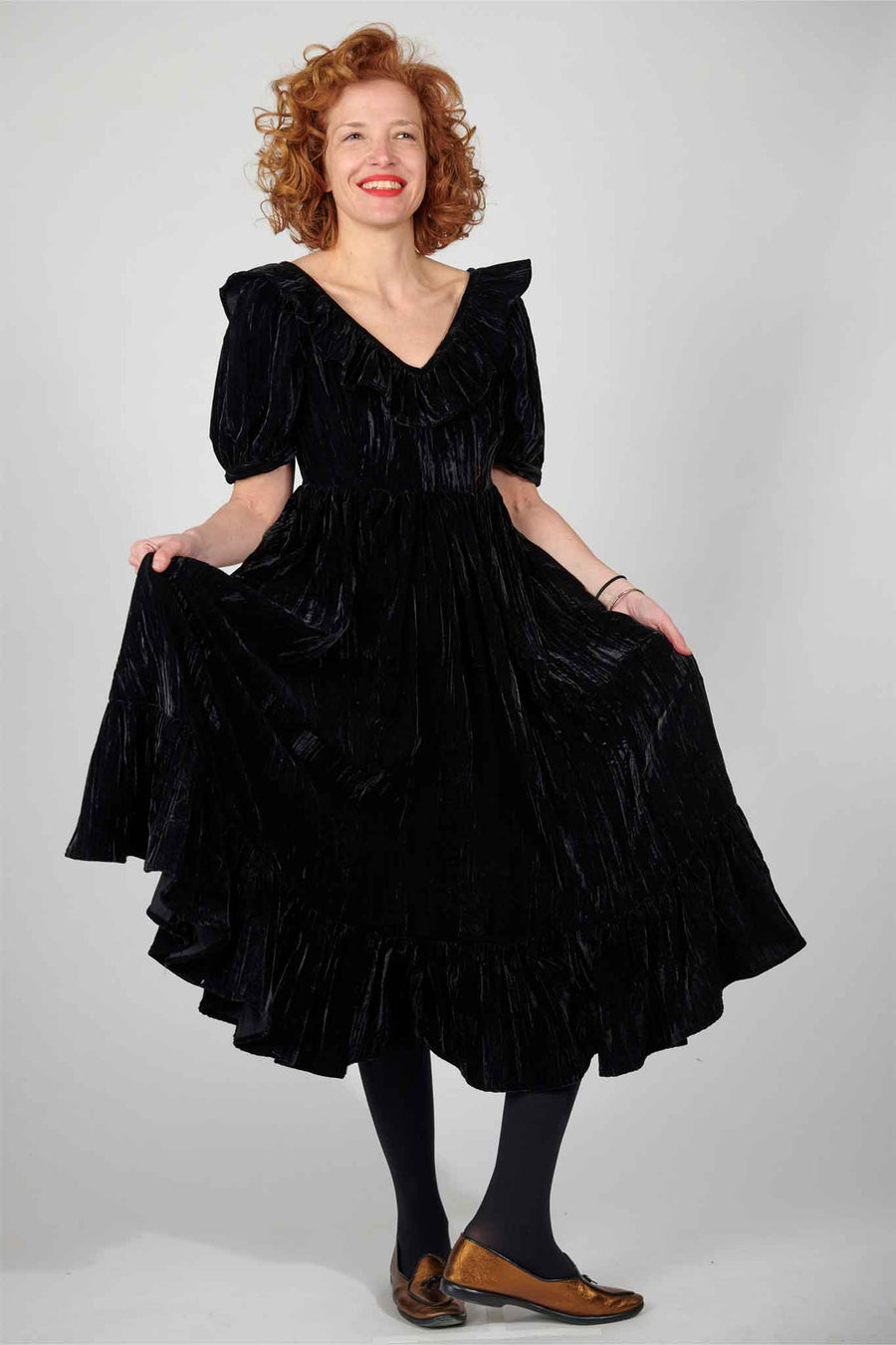 BATSHEVA - Ruffle May Dress in Black Velvet