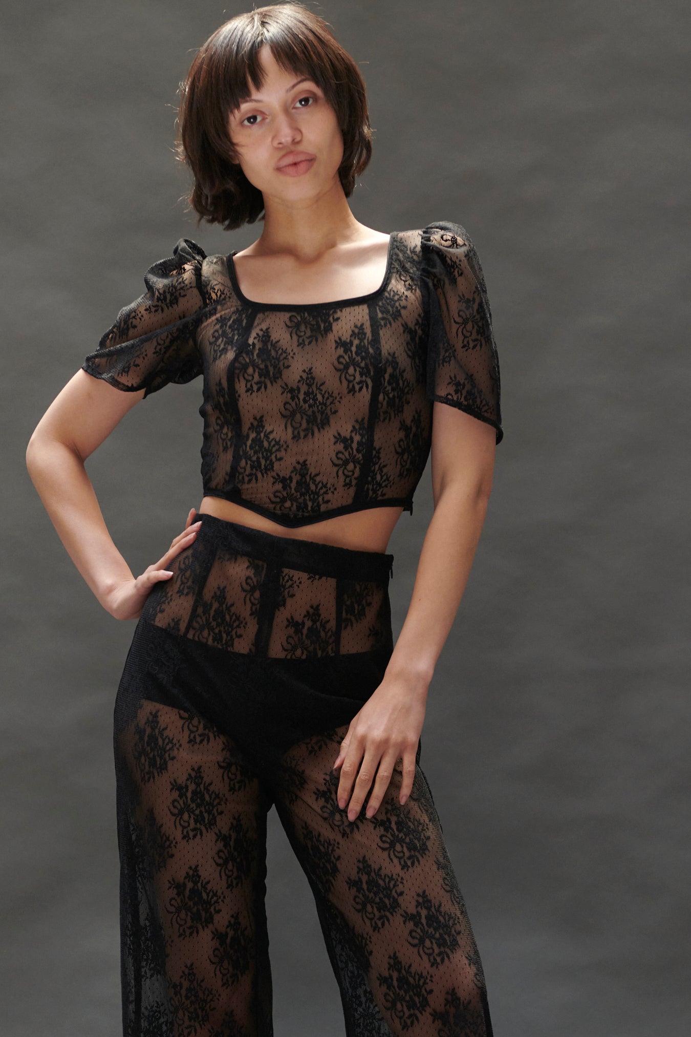 Dirndl Top in Black Lace – BATSHEVA
