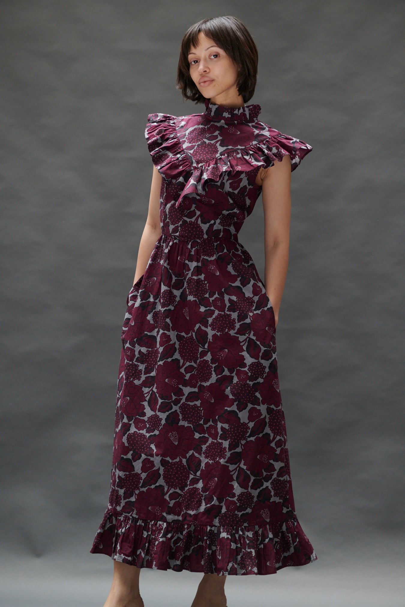 Caroline Dress in Smoky Merlot Floral 20