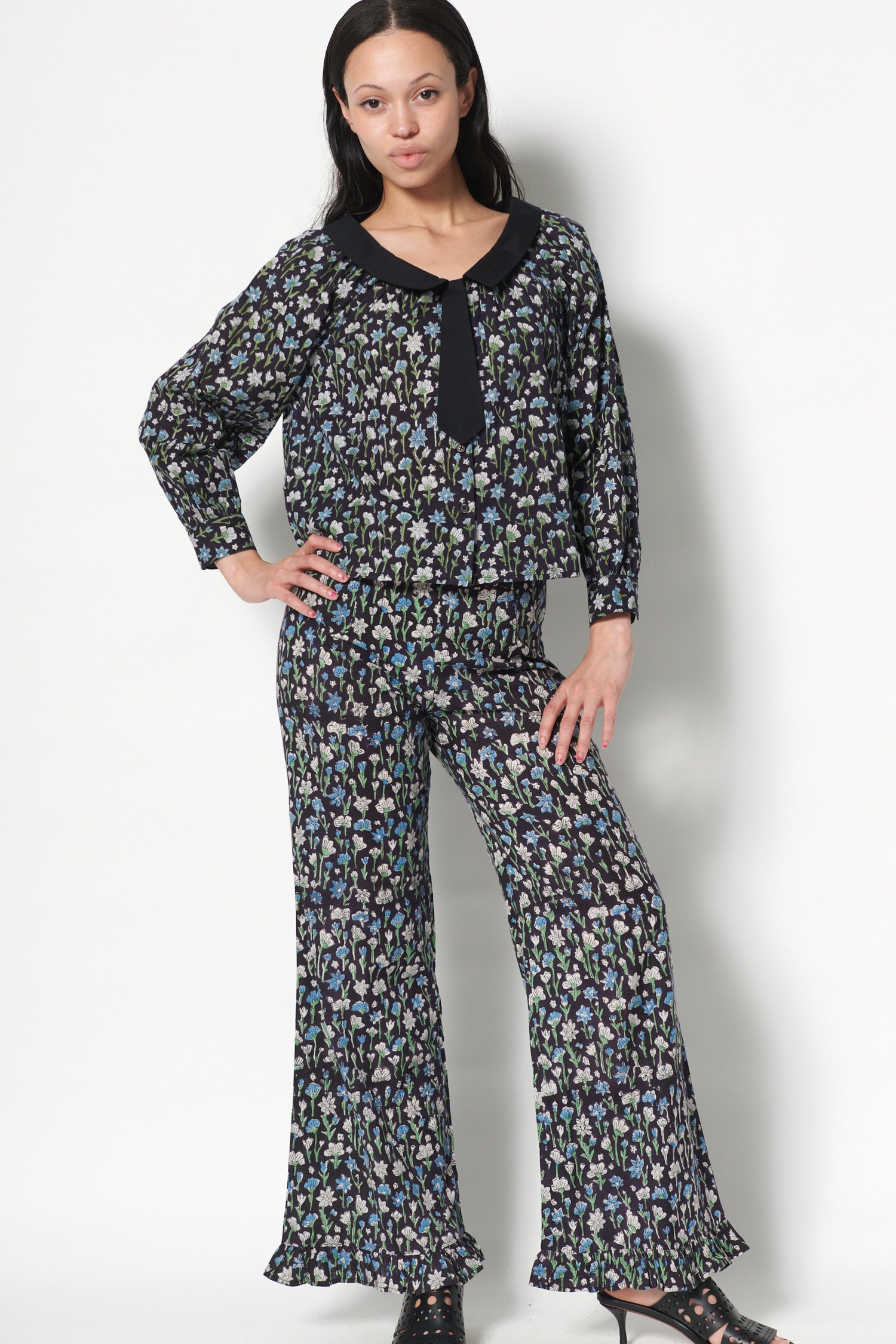Ruffle Pant in Black Floral – BATSHEVA