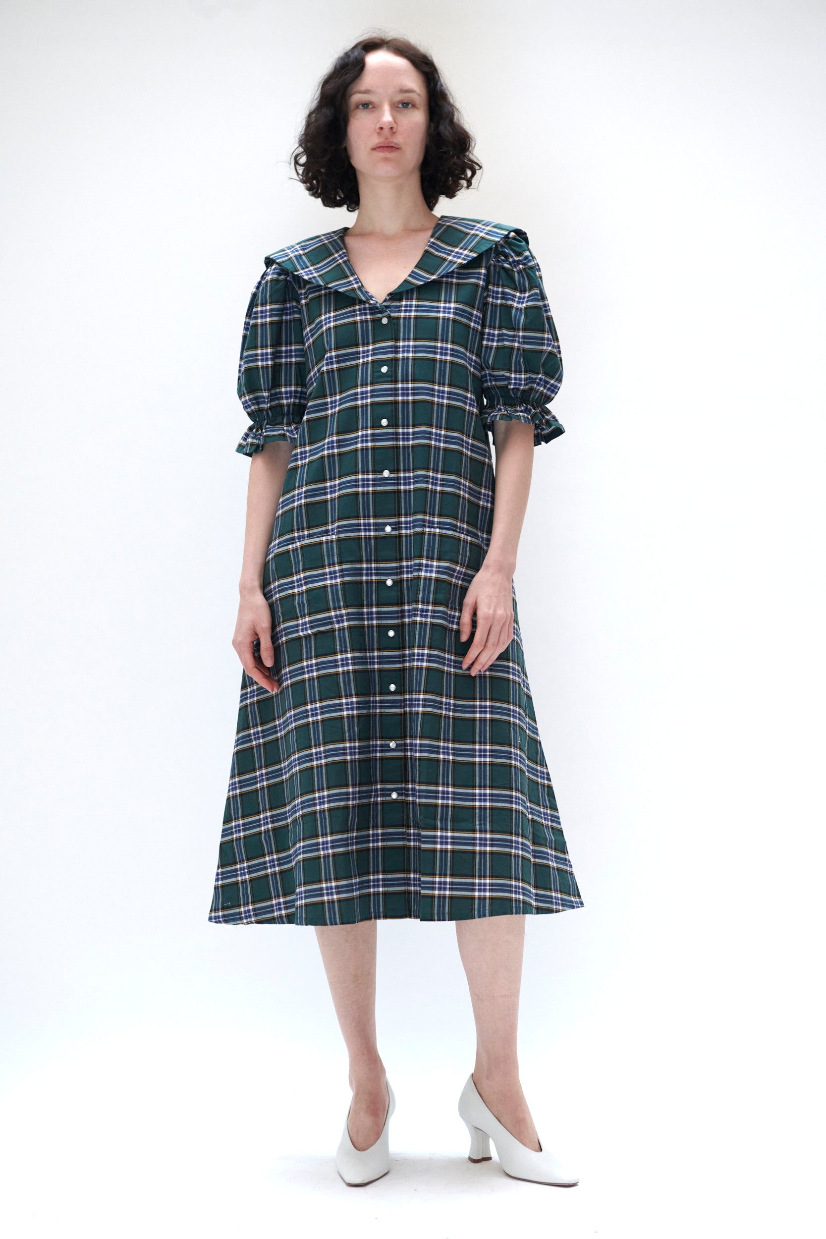 Sailor Snap Housedress in Green Plaid