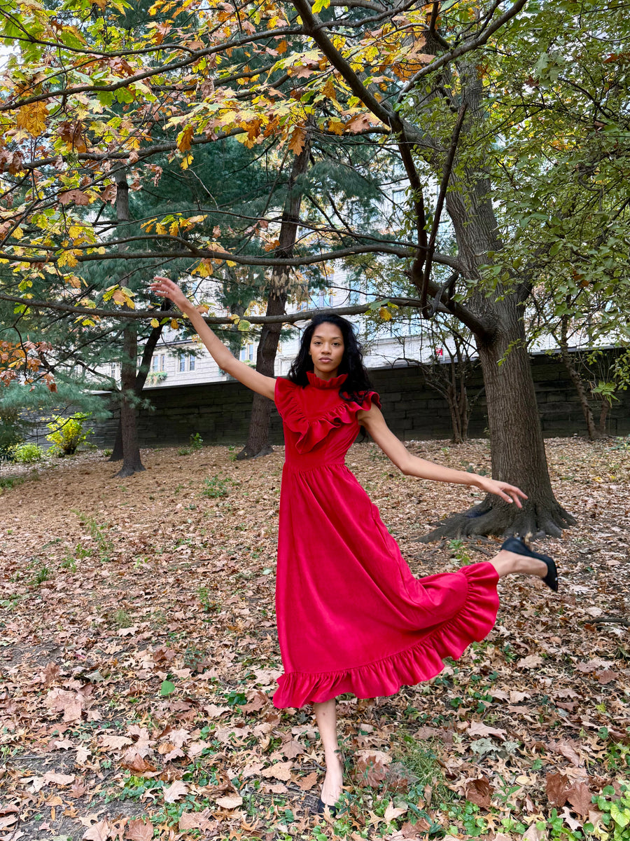 Caroline Dress in Red Velveteen