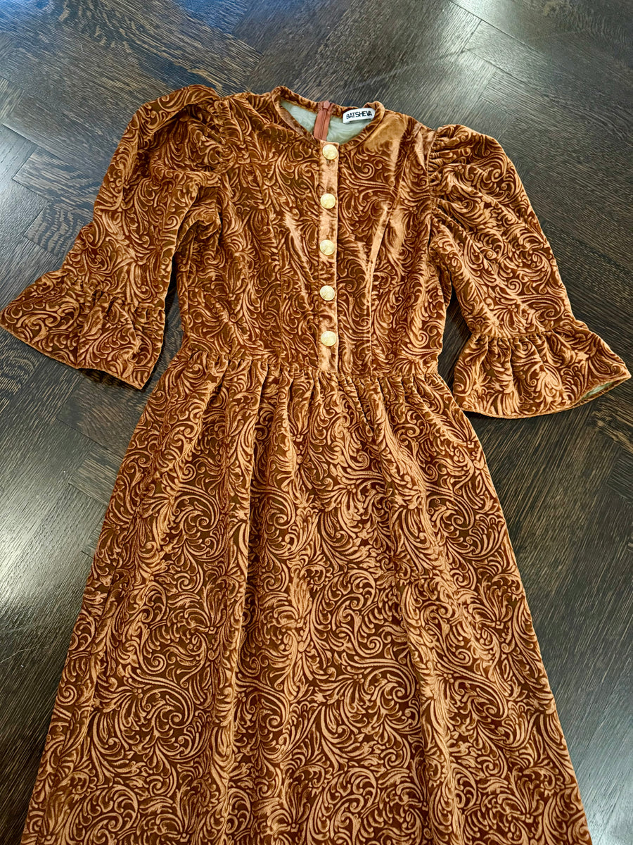 Ella Dress in Rust Embossed Velvet