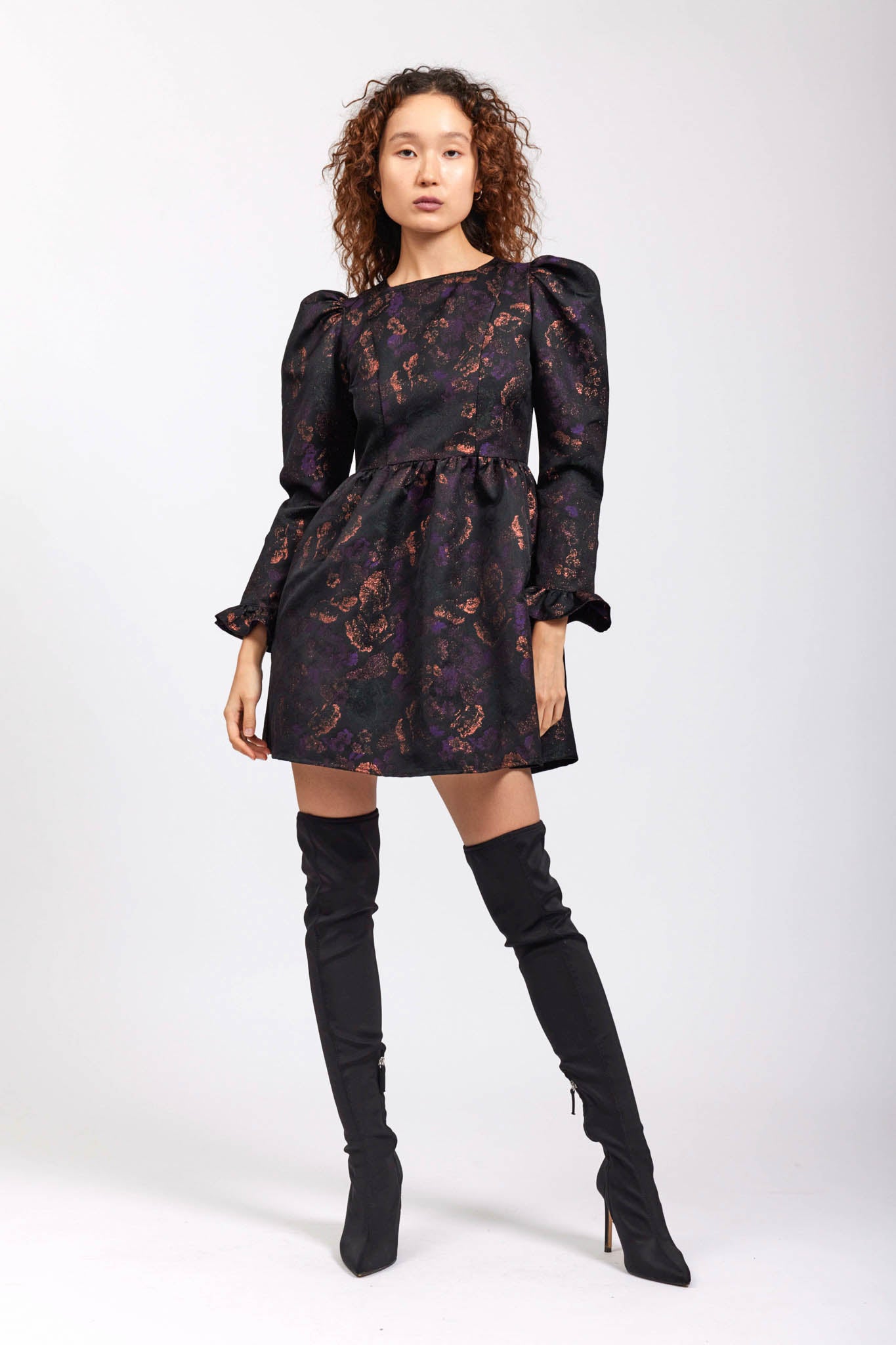 Square Neck Mini Prairie Dress in Enchantress Jacquard BATSHEVA