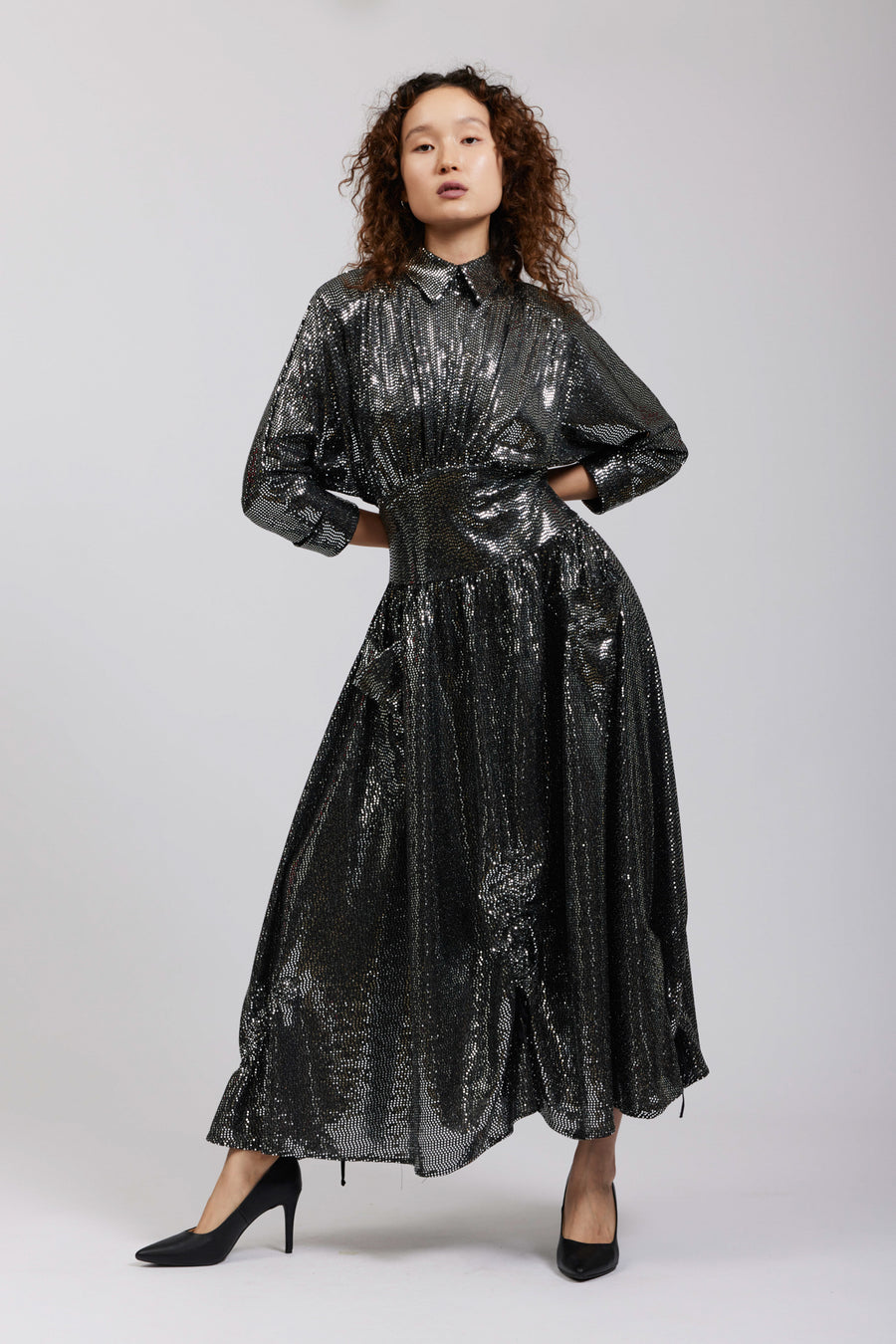 BATSHEVA - Goldie Dress in Silver Sequin