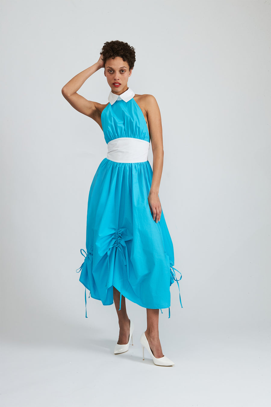 BATSHEVA - Goldie Halter Dress in Scuba Blue