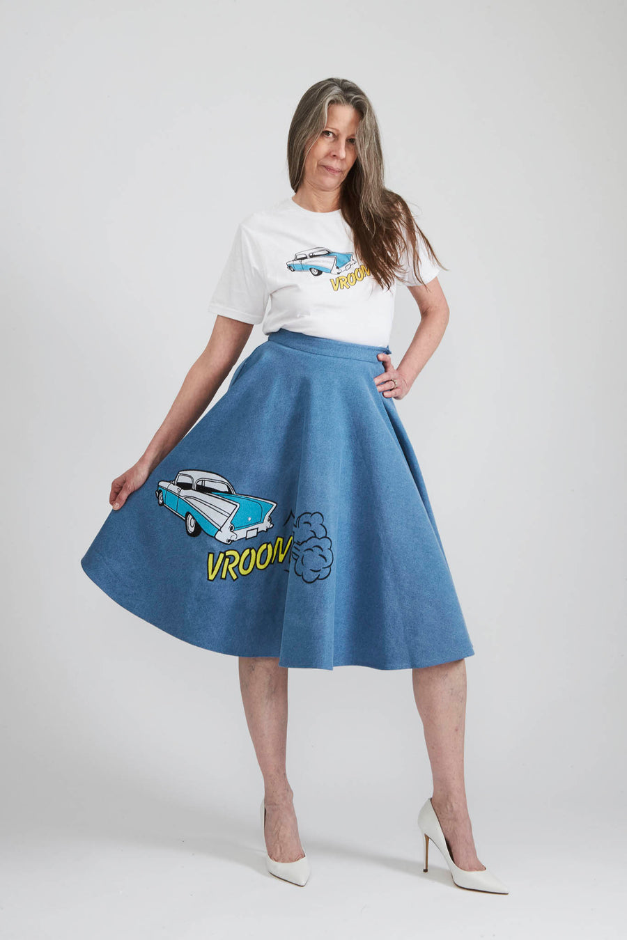 Car Skirt in Blue Denim – BATSHEVA - Main Image