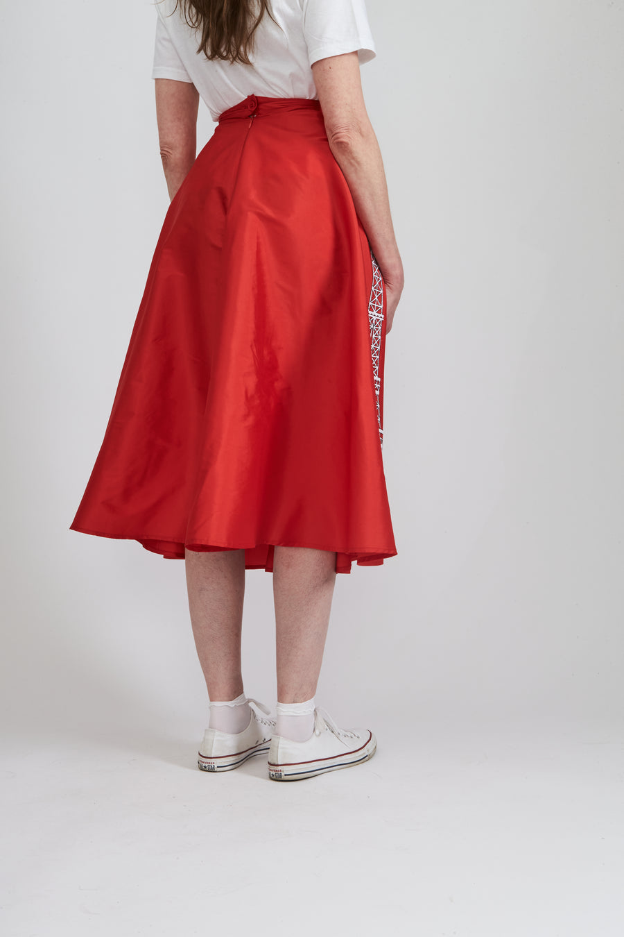 BATSHEVA - Maggie Skirt in Red Taffeta with Eiffel Tower Embroidery