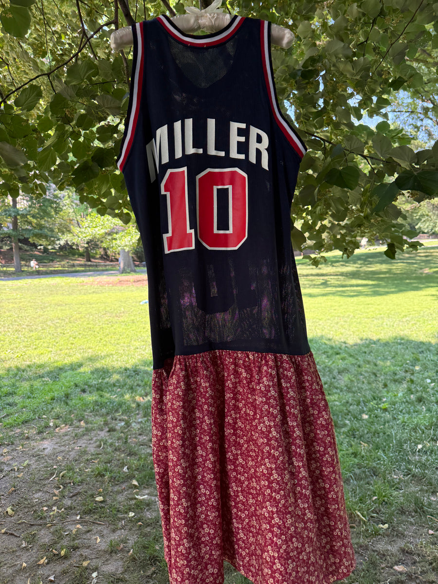 jersey dress nba Transform Your Basketball into a Stylish shirt with deadstock cotton orange ditsy floral skirt sewn on Rework Denver Nuggets NBA Lace