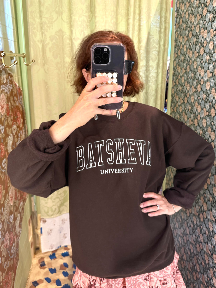 BATSHEVA UNIVERSITY Embroidered Sweatshirt in Chocolate