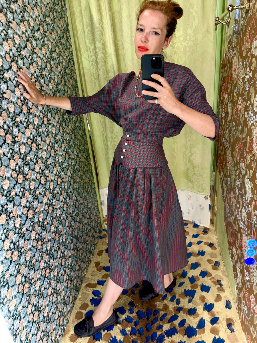 Landa Skirt in Burgundy Tartan