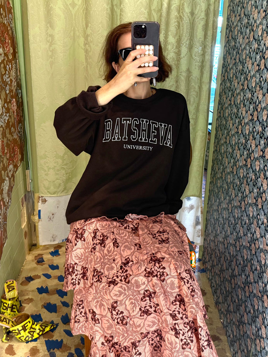 BATSHEVA UNIVERSITY Embroidered Sweatshirt in Chocolate