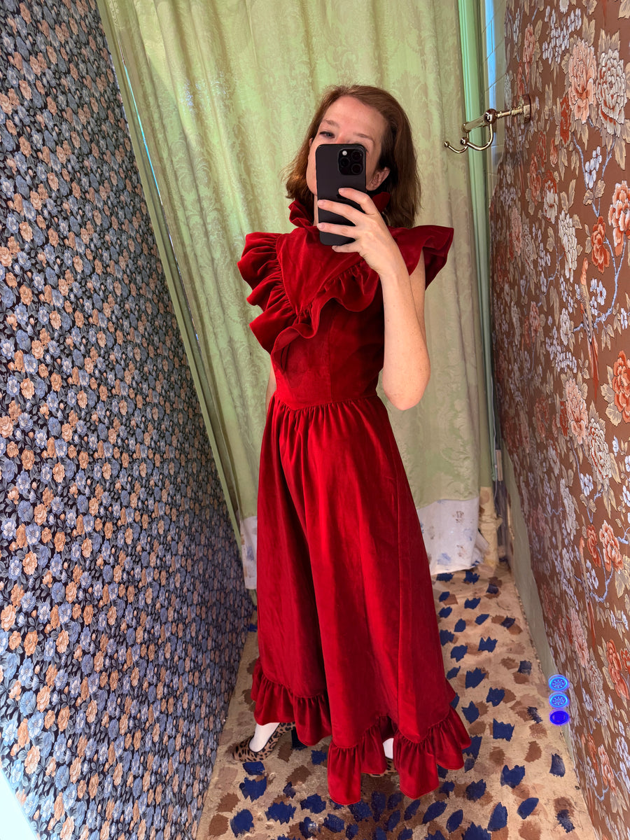 Caroline Dress in Red Velveteen