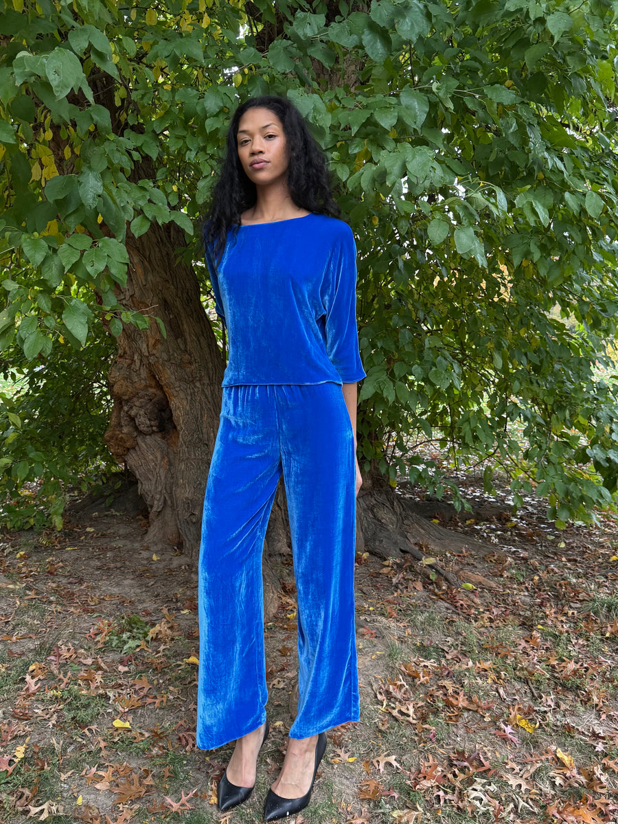 Erin Top in Blue Silk Velvet