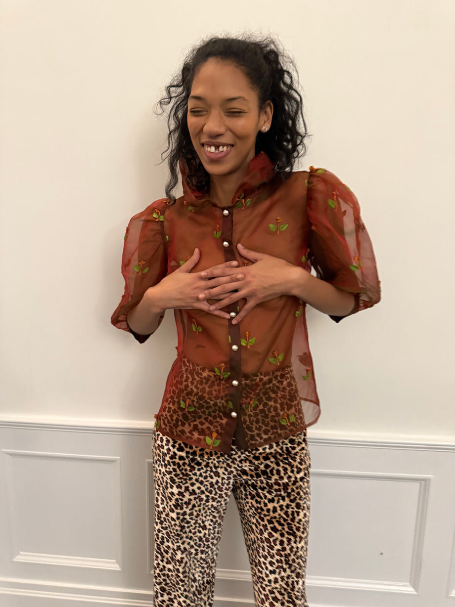 Lou Blouse in Burgundy Silk Organza