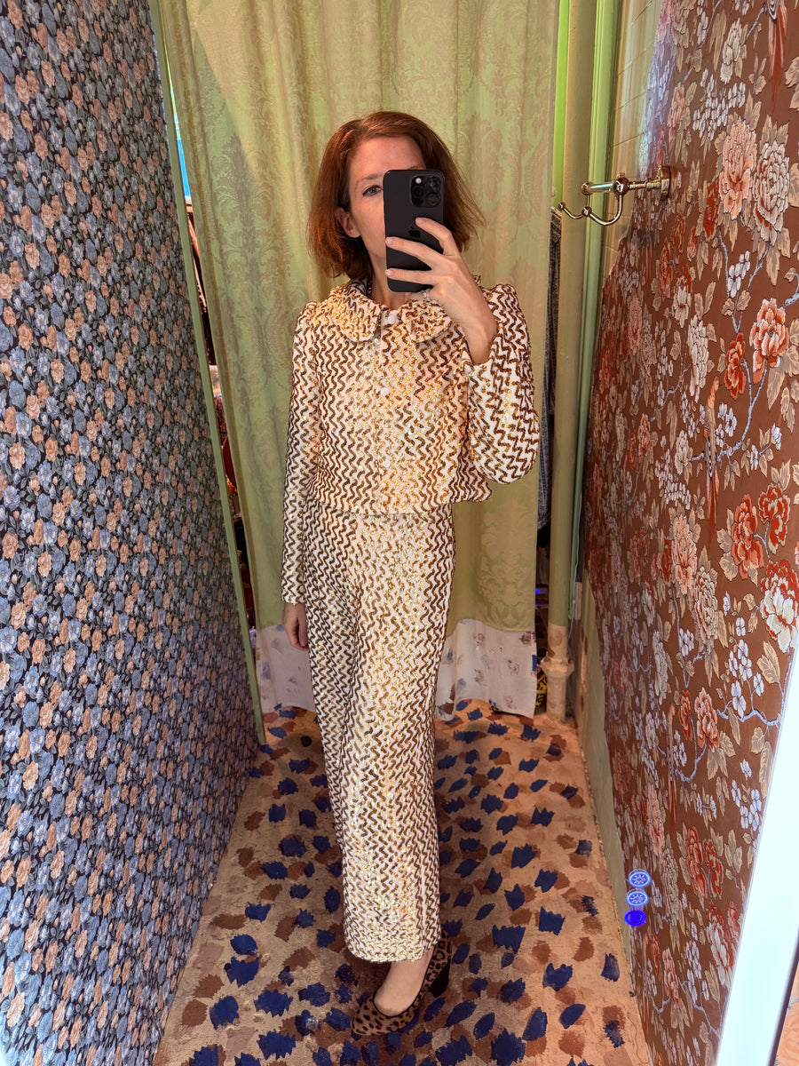 Ruffle Pant in Knit Sequins