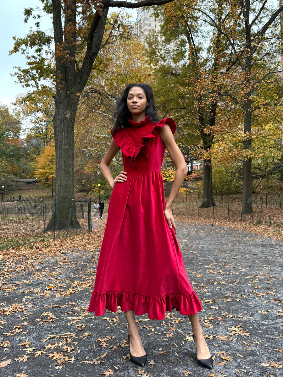Caroline Dress in Red Velveteen