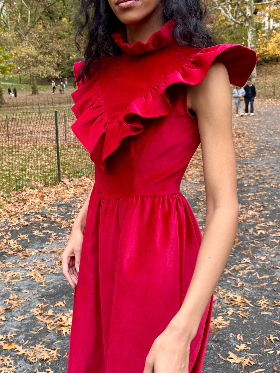 Caroline Dress in Red Velveteen
