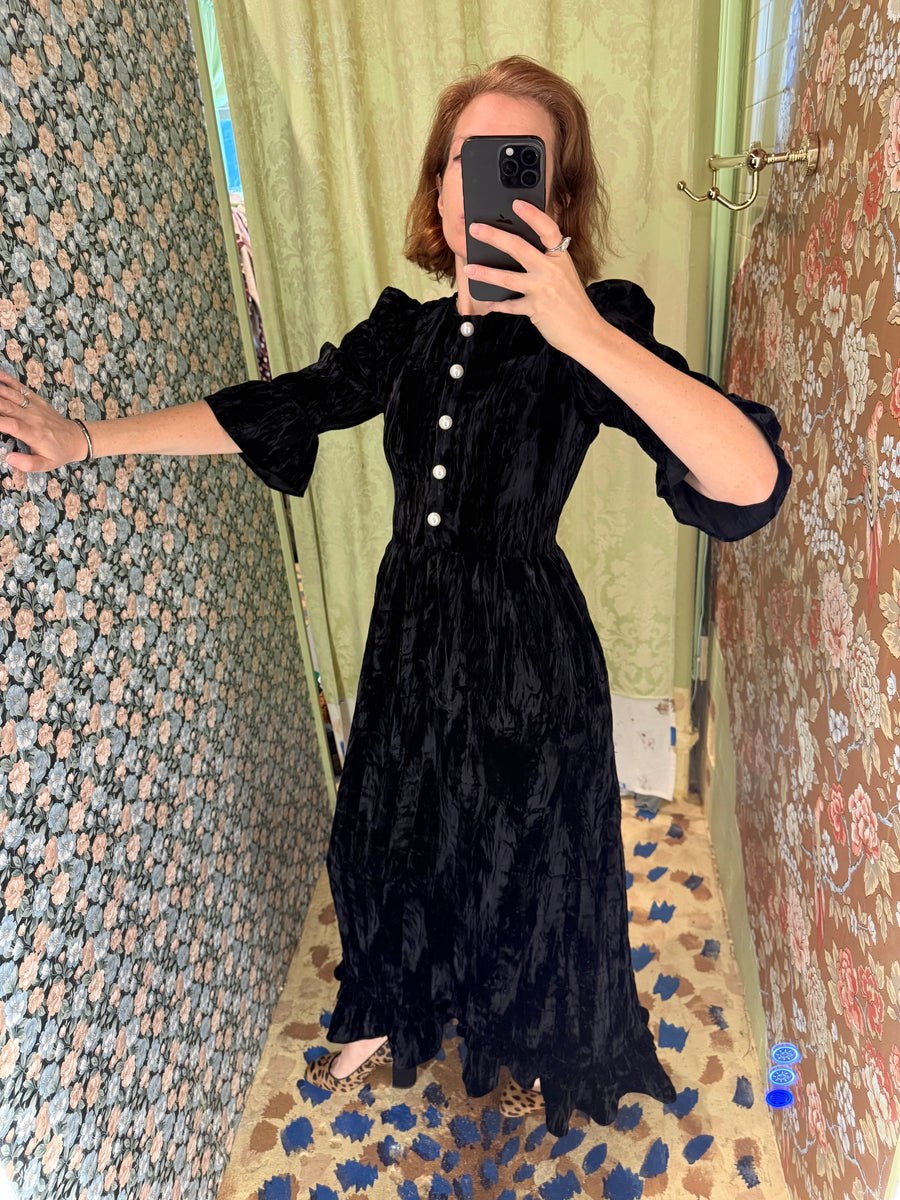 Ella Dress in Black Crushed Velvet