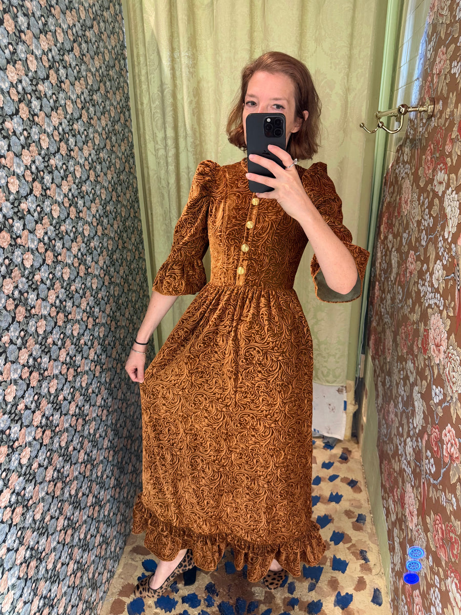 Ella Dress in Rust Embossed Velvet