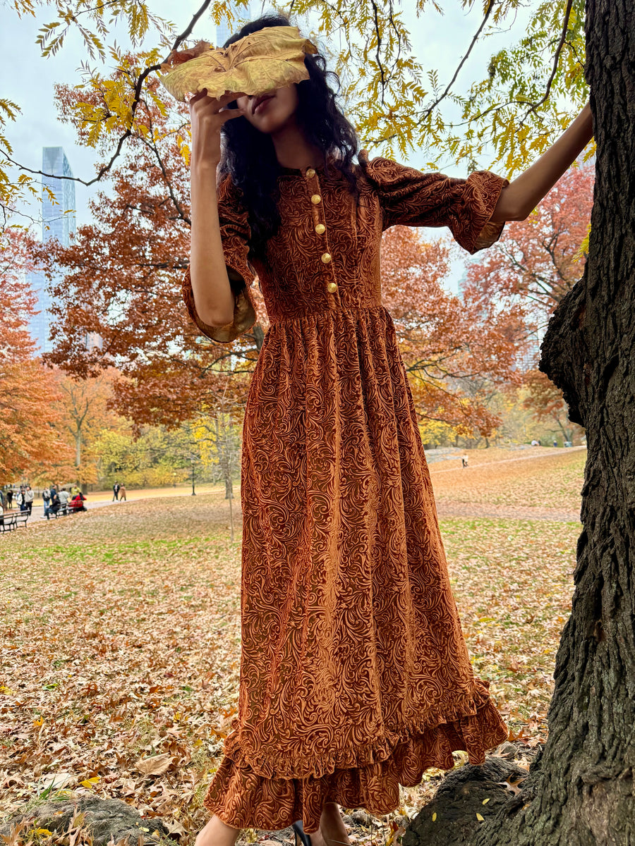 Ella Dress in Rust Embossed Velvet