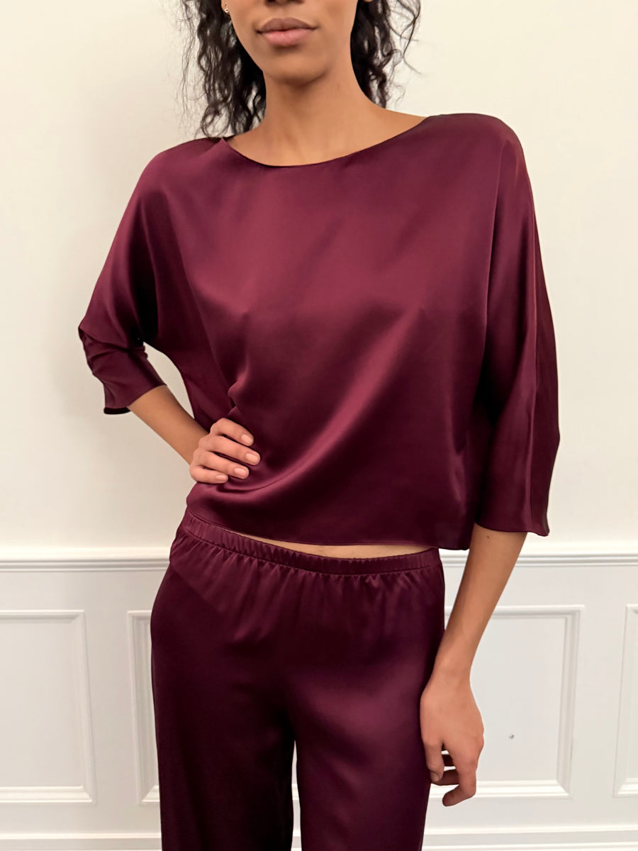 Erin Top in Merlot Silk Charmeuse