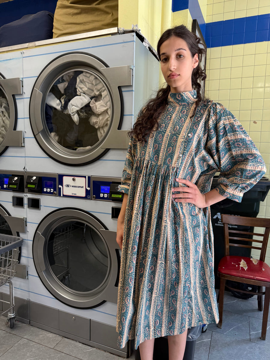 smock dress floral Snap in Teal and Beige XL / Multi Pink Cha Cha Cha I really hated waisting yangqianjin201907 Color:Ecru Eyelet Blossom