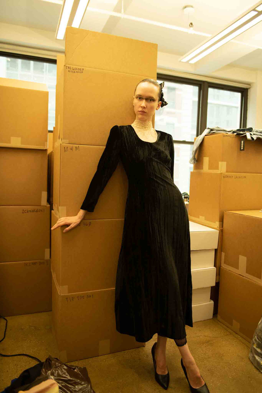 BATSHEVA - MaryJane Dress in Black Velvet
