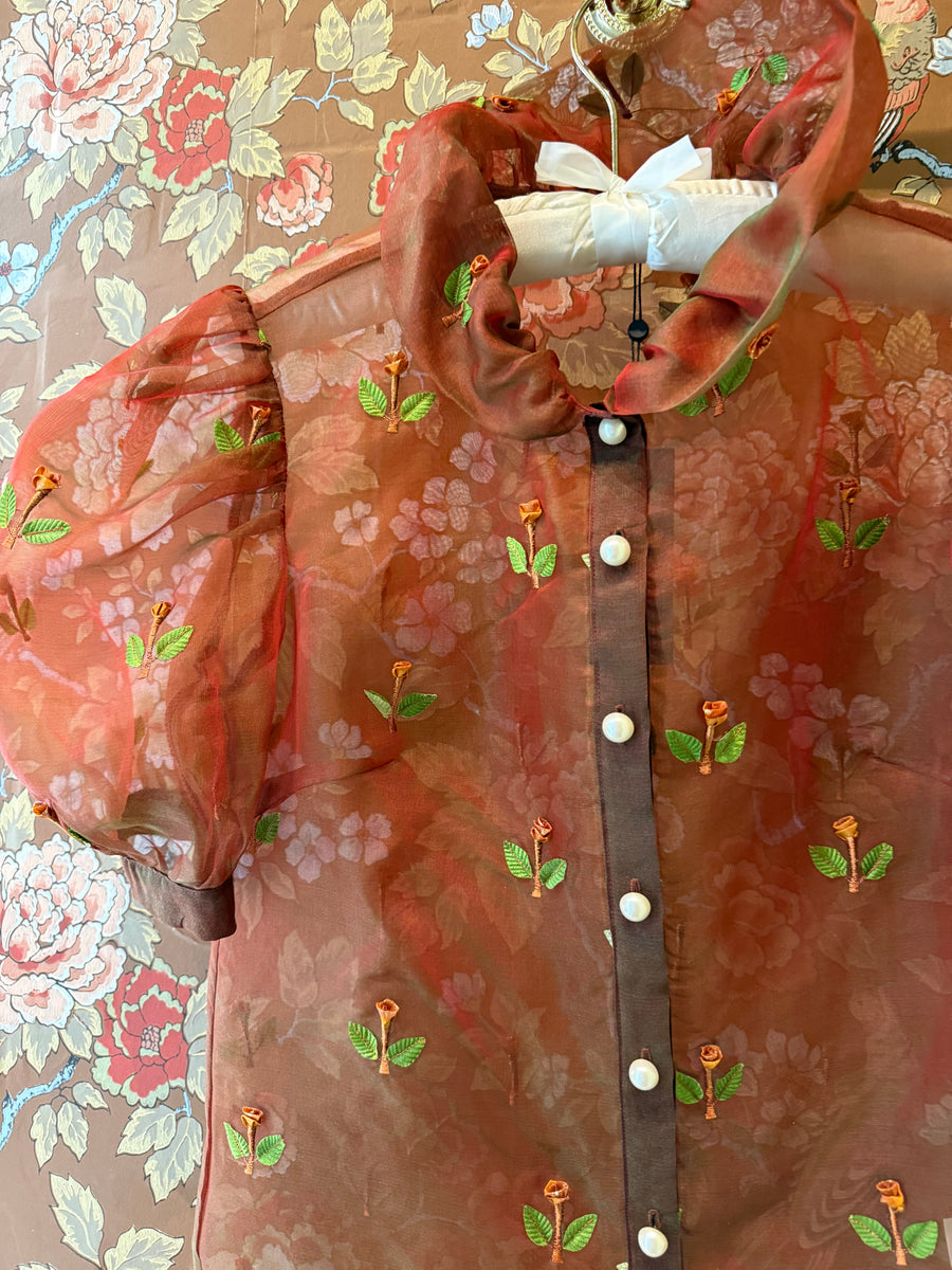 Lou Blouse in Burgundy Silk Organza