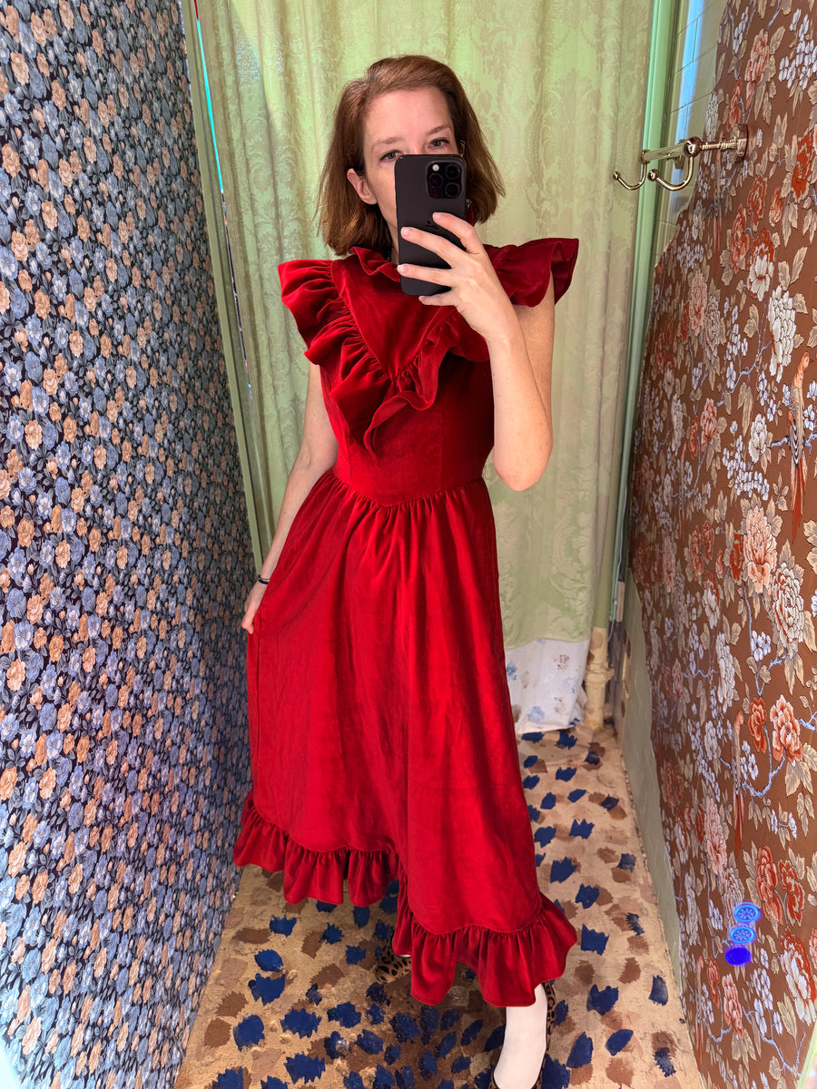 Caroline Dress in Red Velveteen