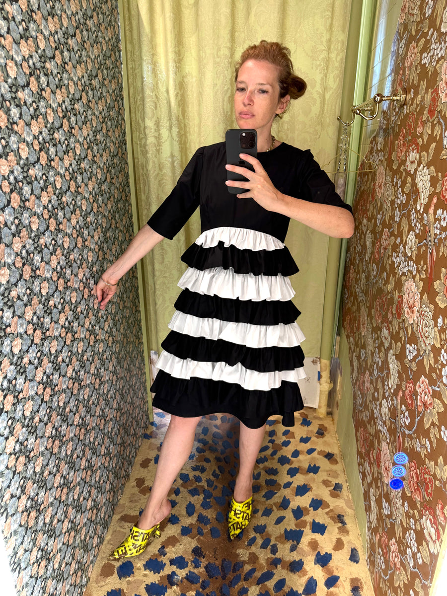 Therese Dress in Black and White Poplin