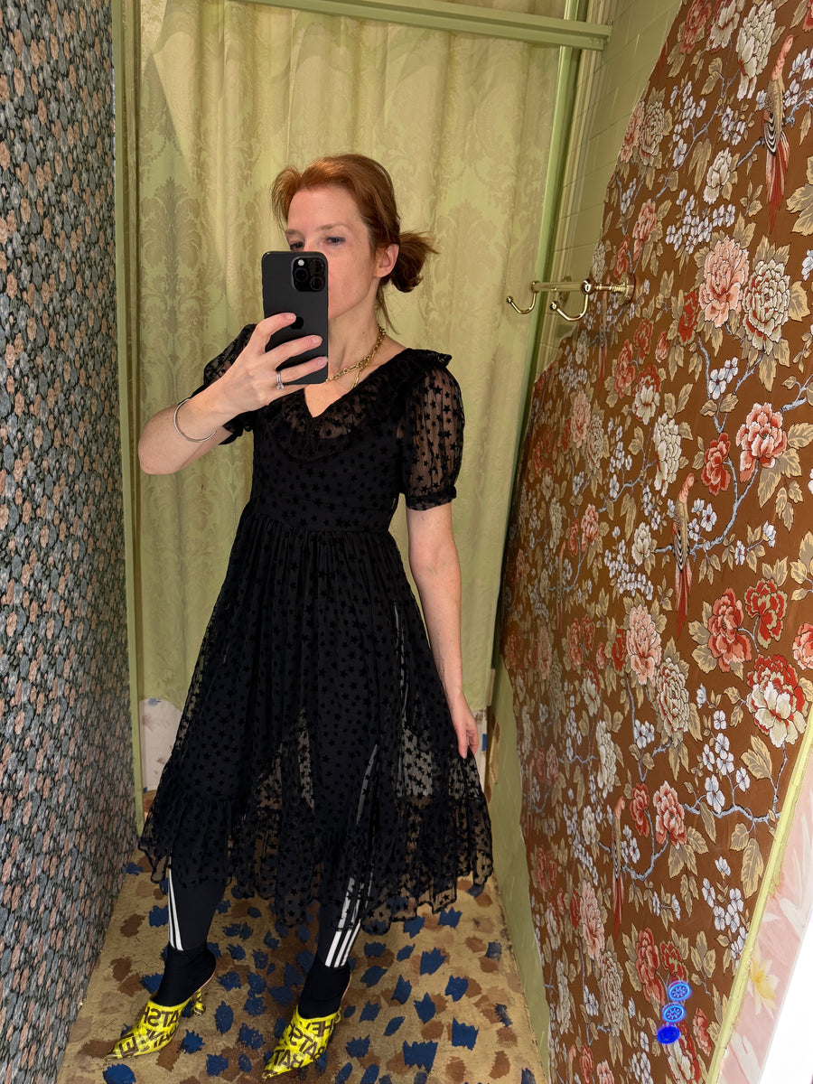 Ruffle May Dress in Black Flocked Star 4