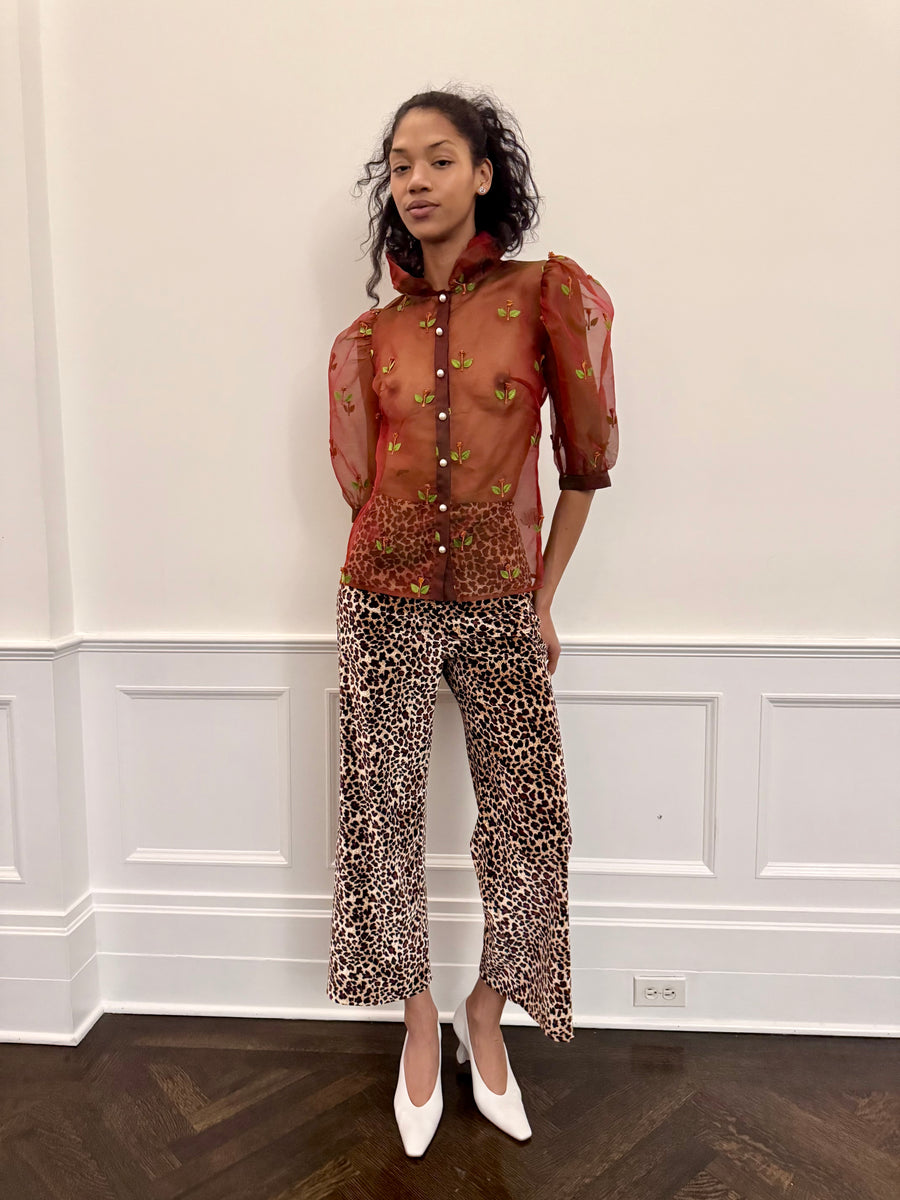 Lou Blouse in Burgundy Silk Organza