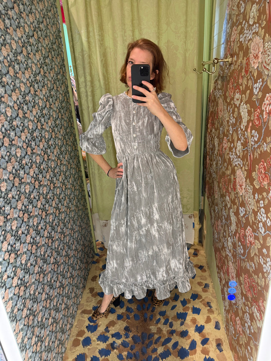 Ella Dress in Silver Crushed Velvet