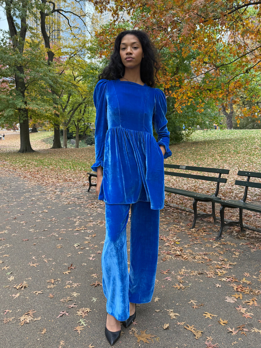 Erin Pant in Blue Silk Velvet