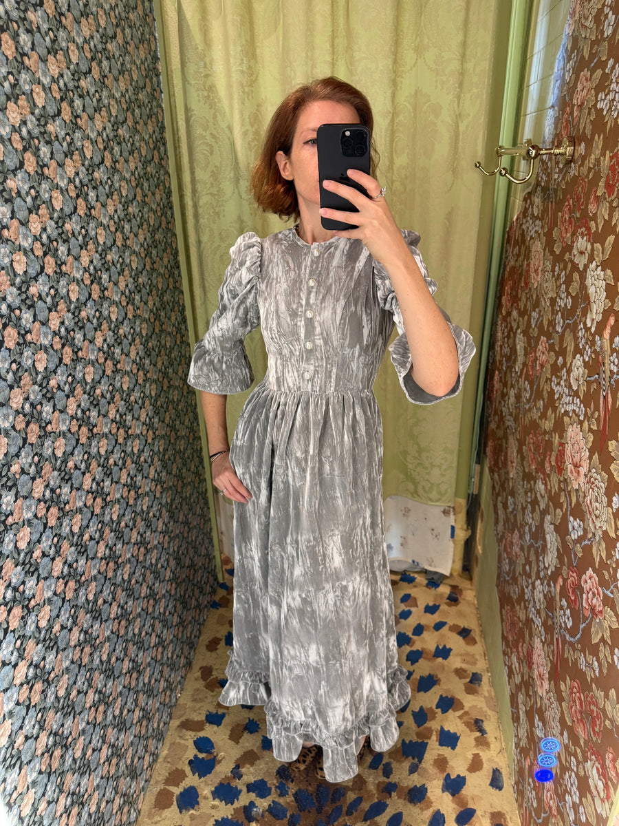 Ella Dress in Silver Crushed Velvet