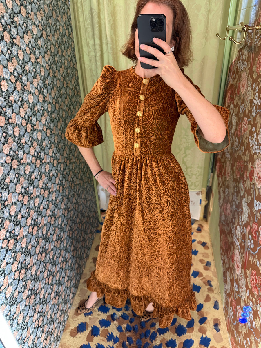 Ella Dress in Rust Embossed Velvet