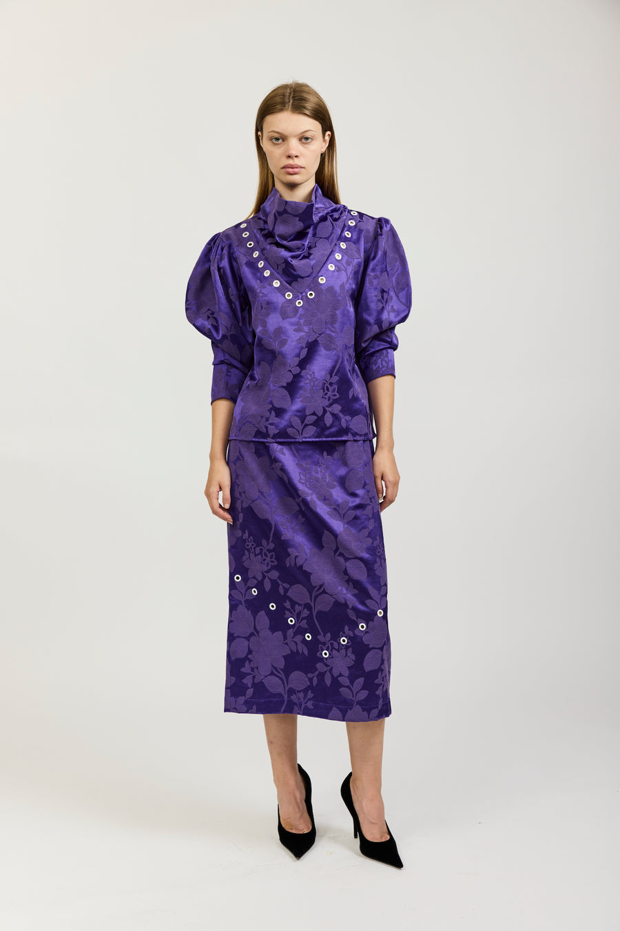 Court Skirt in Purple Jacquard