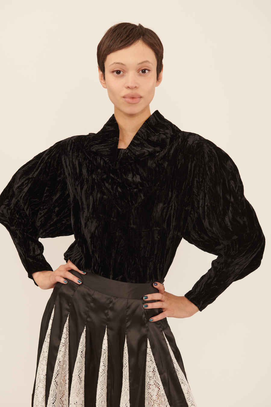 Adorne Top in Black Crushed Velvet