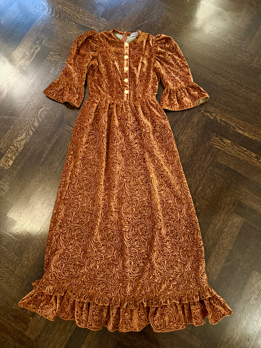 Ella Dress in Rust Embossed Velvet