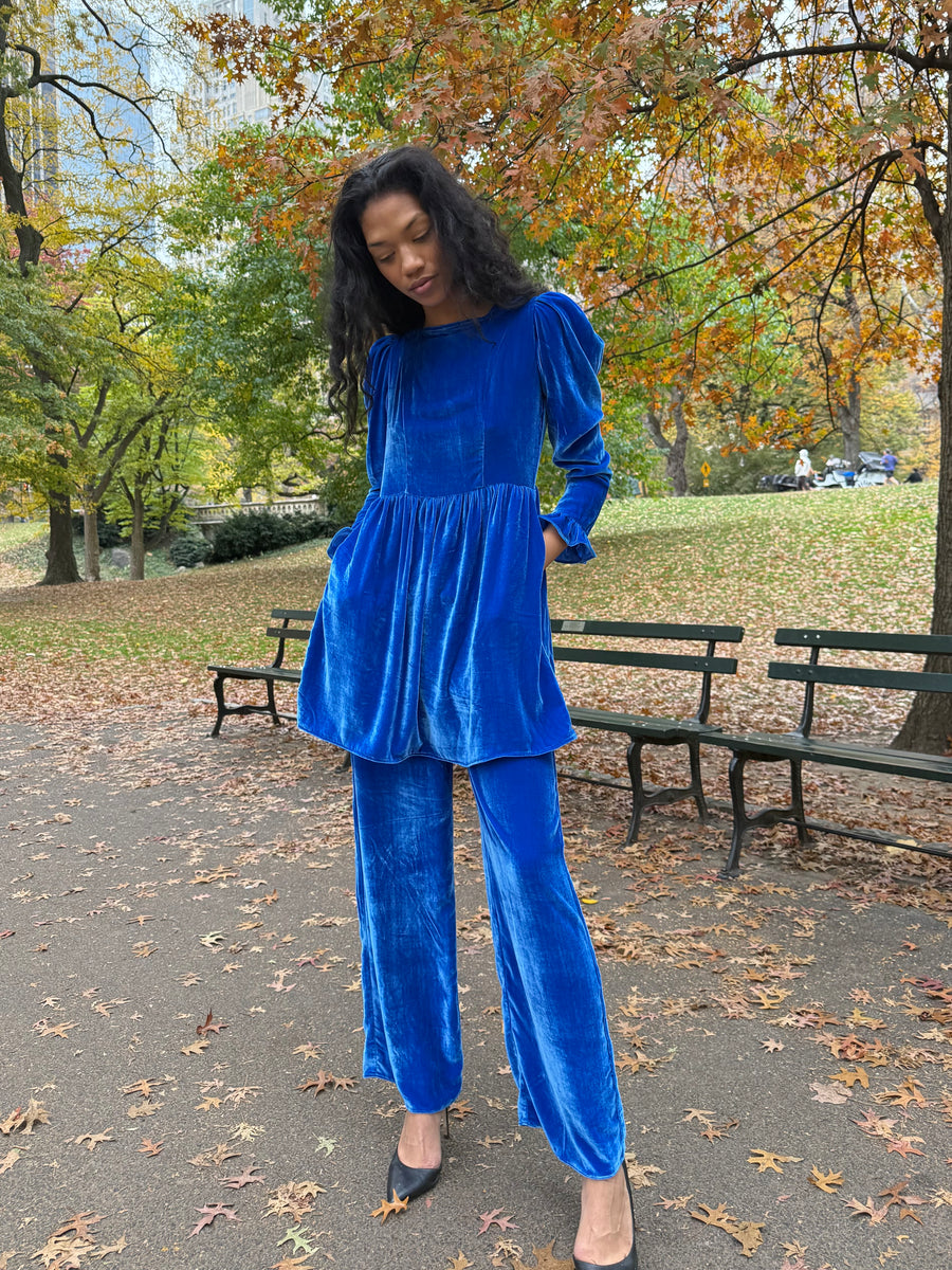 Erin Pant in Blue Silk Velvet