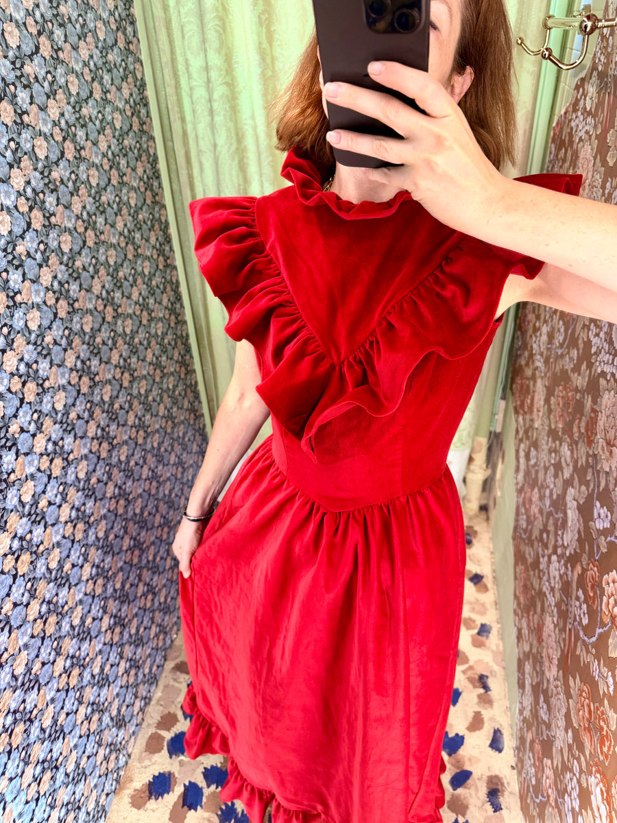 Caroline Dress in Red Velveteen