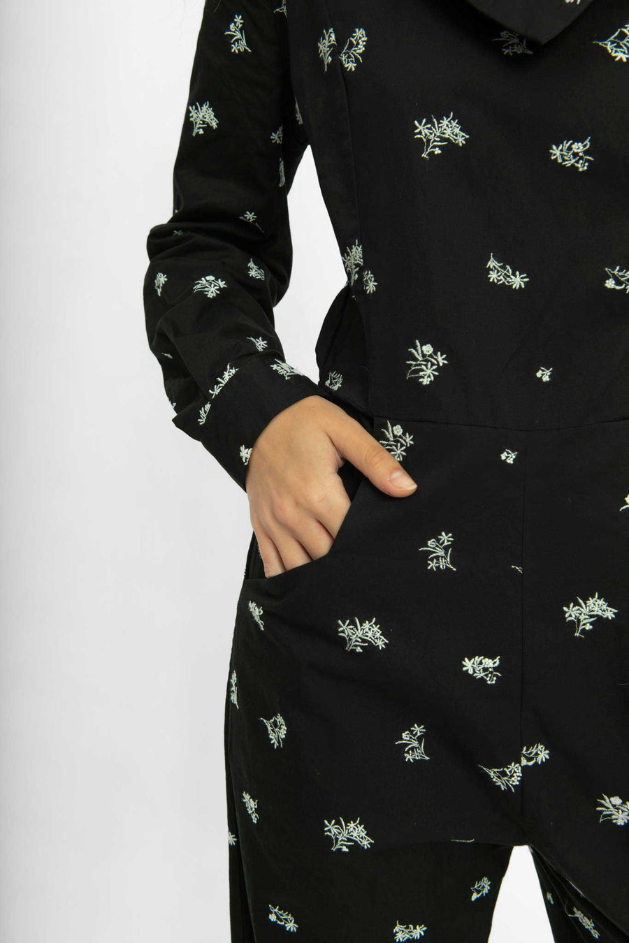 BATSHEVA - Mila Jumpsuit in Black Embroidered Poplin