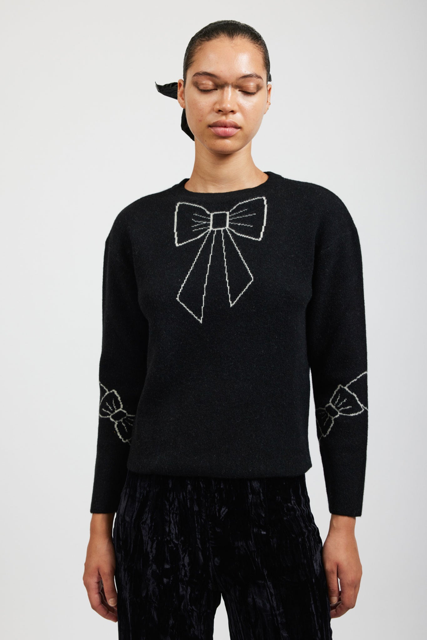 Bow Jacquard Sweater in Black BATSHEVA