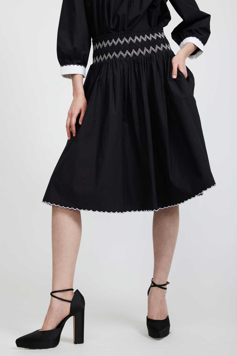 BATSHEVA - Smocked Skirt in Black