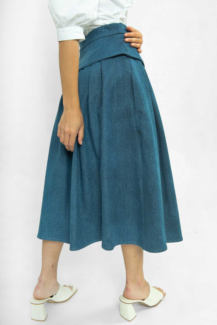 BATSHEVA - Landa Skirt in Medium Blue Denim